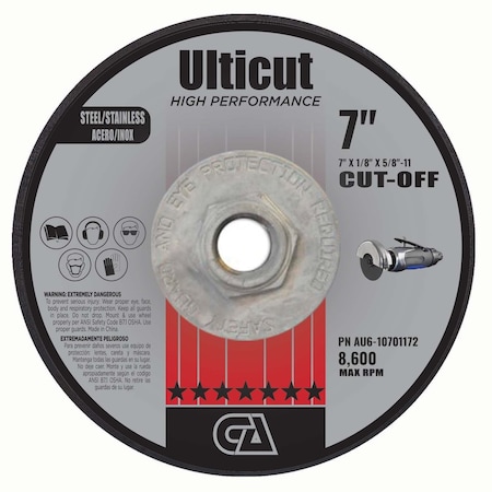 Continental Abrasives 7" x 1/8" x 5/8-11" Ulticut T27 Depressed Center Cutting and Grinding and Notching Wheel AU6-10701172
